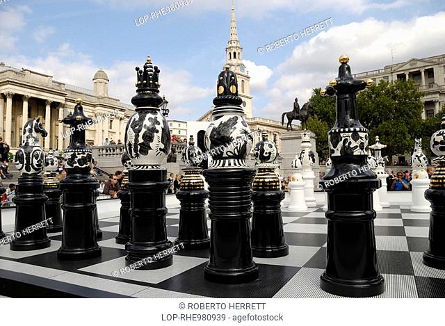 England, London, Trafalgar Square, The Tournament, an installation consisting of giant chess pieces handcrafted by Spanish designer