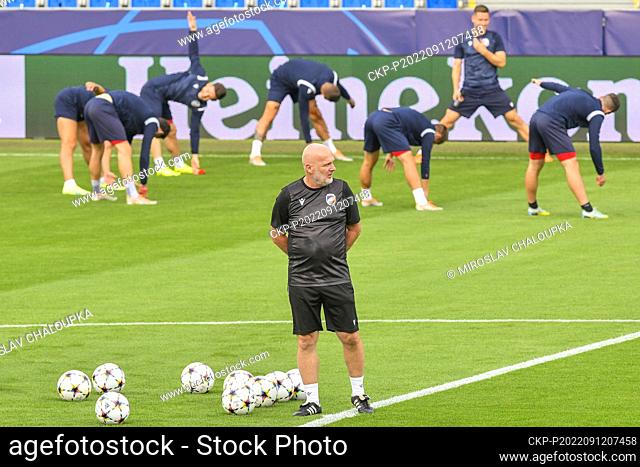 Coach of Viktoria Plzen Michal Bilek in action during the training session prior to Viktoria Plzen vs Inter Milan, 2nd round of group C of football Champions'...