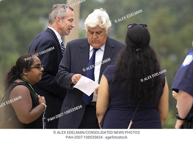 Television host Jay Leno arrives prior to a funeral service for late Senator John McCain, Republican of Arizona, at the National Cathedral in Washington