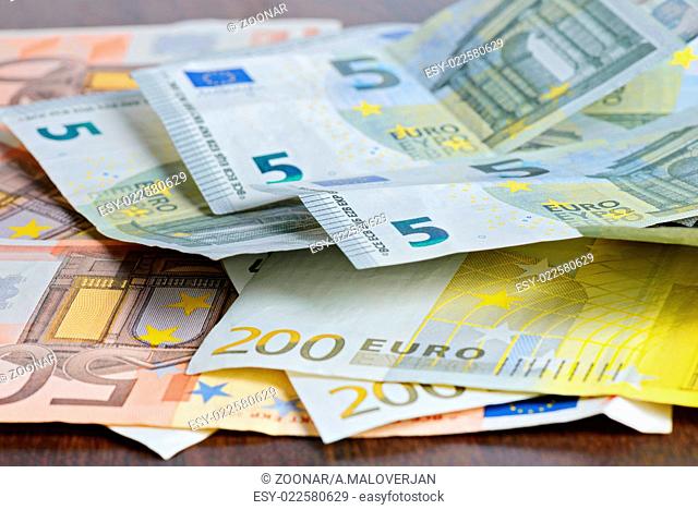 Close-up of Euro banknotes