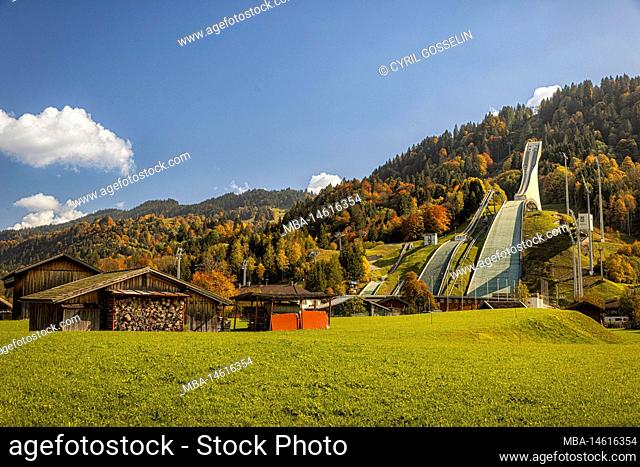 Great Olympic ski jump in autumn. Garmisch-Partenkirchen, Bavaria, Germany