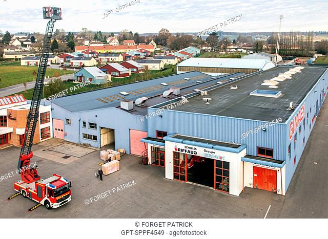 PRODUCTION SITE, RIFFAUD COMPANY, FIREFIGHTER LADDER MANUFACTURERS, GIMAEX GROUP, TOUROUVRE (61), FRANCE