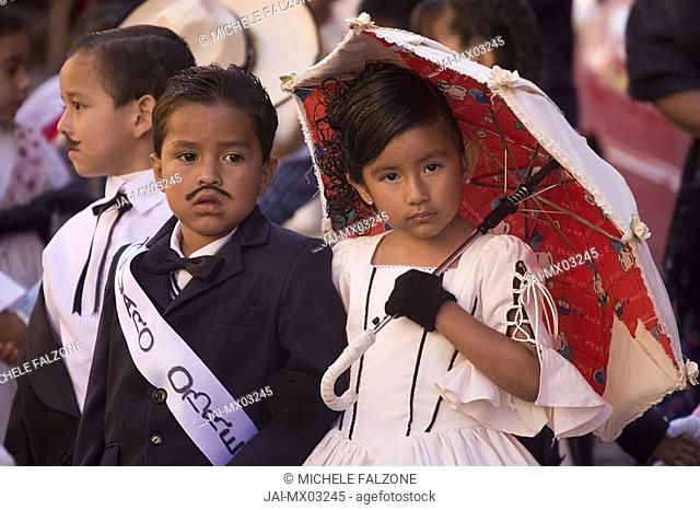 Children celebrating Mexico's independence day, San Migue de Allende, Guanajuato state, Mexico