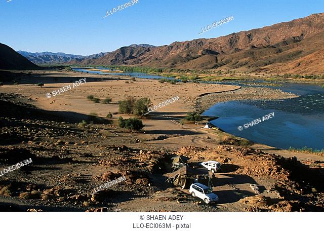 Scenic View of People Camping Next to the Orange River  Richtersveld, Northern Cape Province, South Africa