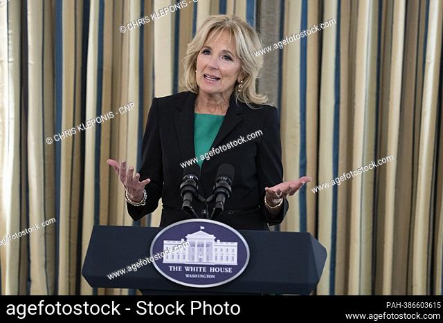 First lady Dr. Jill Biden hosts a media preview in advance of Thursday evening’s State Dinner in honor of French President Macron at the White House in...