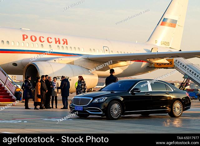 CHINA, BEIJING - NOVEMBER 20, 2023: An aircraft is seen at an airport after the arrival of a delegation of Russian government official including Russia's First...