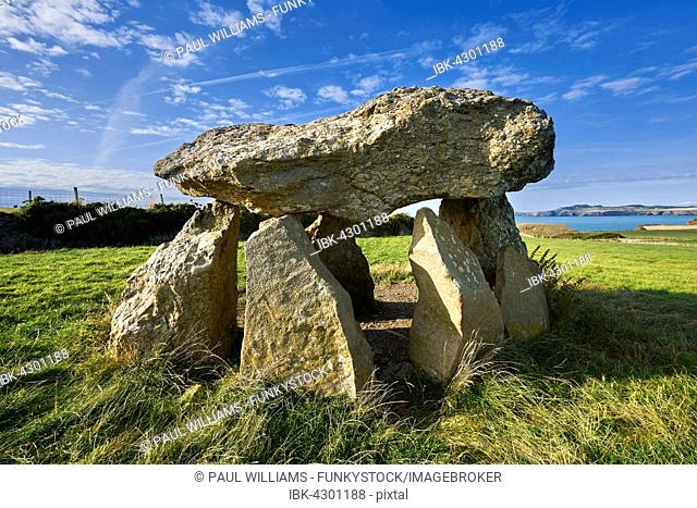 Carreg Samson, Carreg Sampson or Samson’s Stone, 5000 years, Neolithic dolmen, burial chamber, near Abercastle, Pembrokeshire, Wales, United Kingdom