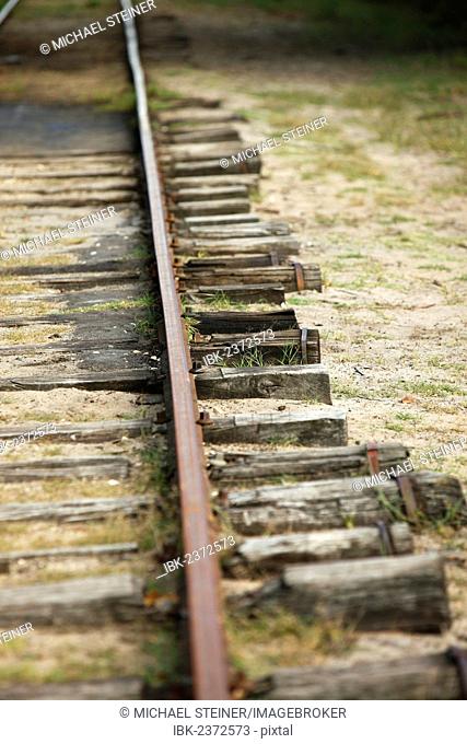 Railway track at the Ecomusee de Marqueze, historical village, Sabres, Aquitaine, France, Europe