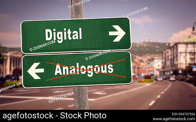 Street Sign the Direction Way to Digital versus Analogous