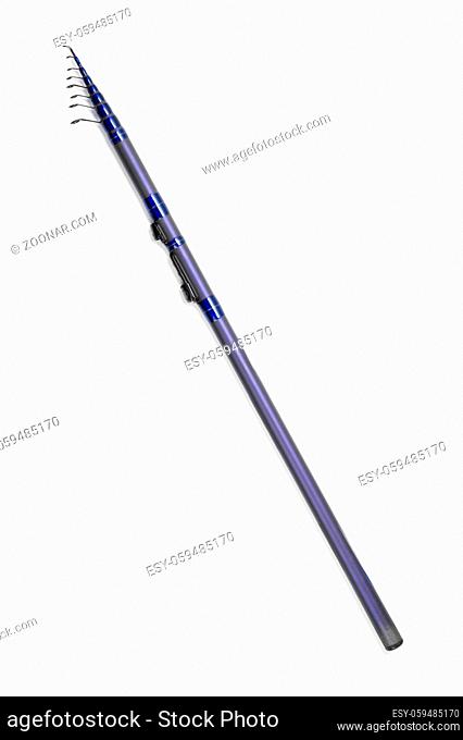 Top view of carbon fiber telescopic fishing rod isolated on white
