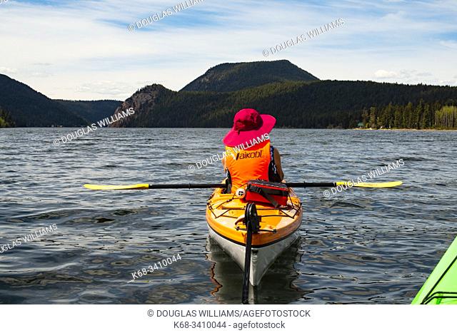 Kayaking on Paul Lake, near Kamloops, BC, Canada