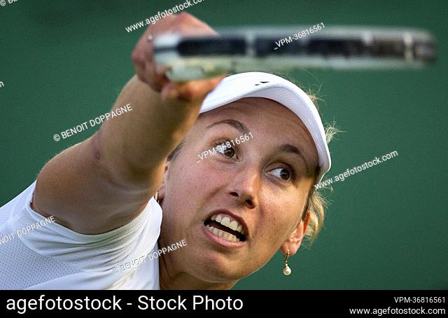 Belgian Elise Mertens pictured in action during a second round game in the women's singles tournament between Belgian Mertens (WTA30) and Hungarian Udvardy...