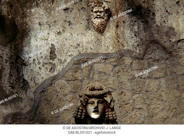 Heads of Silenus and theatrical masks above the Nymphaeum, House of the Neptune Mosaic also known as the House of Neptune and Amphitrite