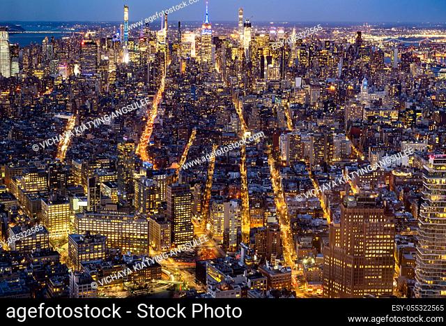 New York city Mid town Skylines cityscape from Manhattan at dusk