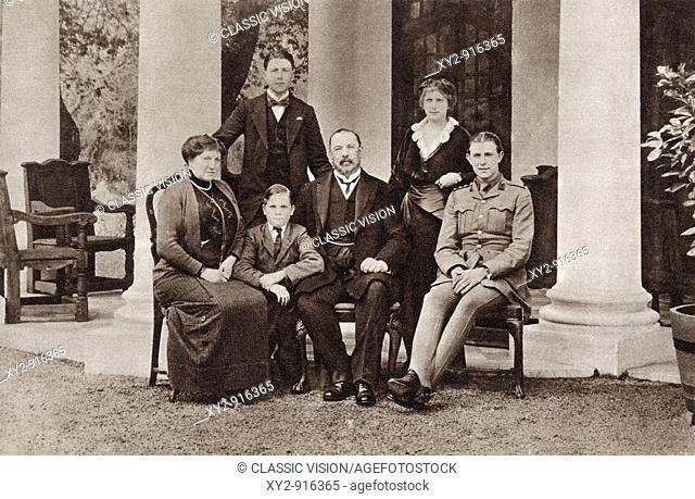 Louis Botha and his family  Louis Botha, 1862 to 1919  Afrikaner and first Prime Minister of the Union of South Africa  From The Illustrated War News, 1915