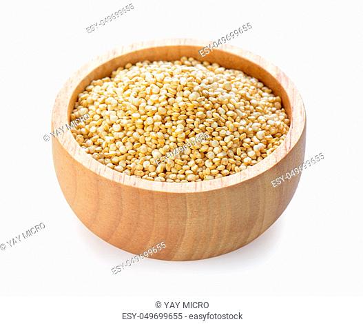 Quinoa in a bowl on white background