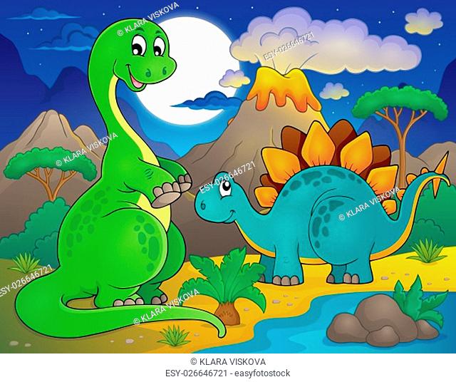 Night landscape with dinosaur theme 8 - picture illustration
