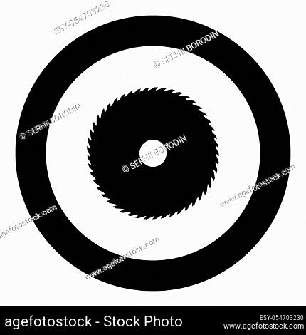 Circular saw blade black icon in circle vector illustration isolated flat style