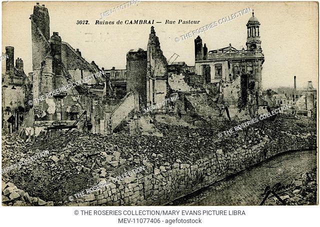 Cambrai, France -- bomb damage in Rue Pasteur during WW1
