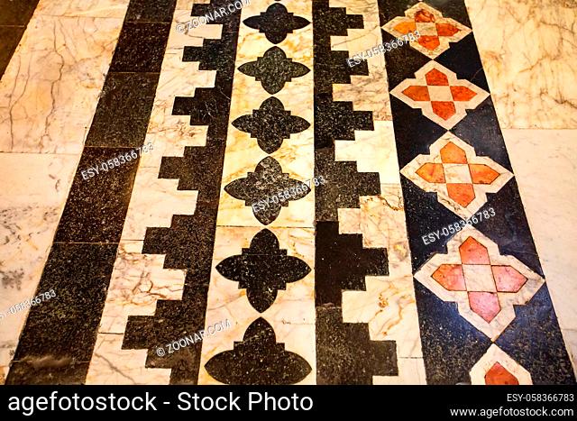 Siena, Italy, old marble mosaic floor in Siena Cathedral
