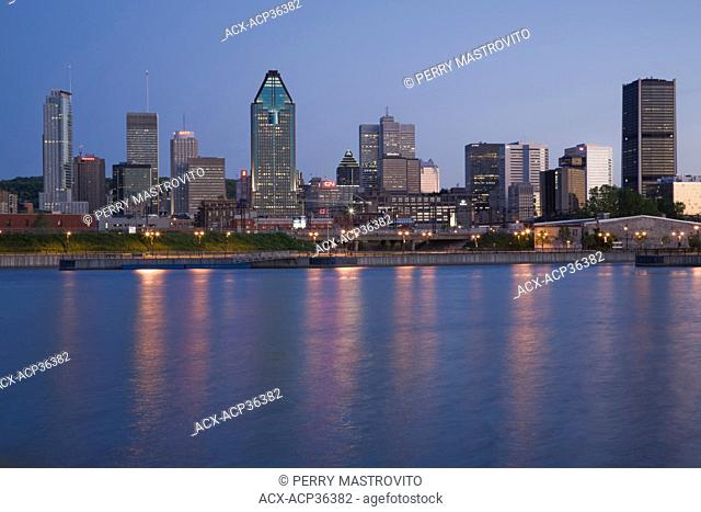 Montreal Skyline and Lachine Canal at Dawn, Quebec, Canada