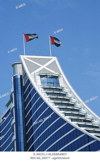 Jumeira Beach Hotel with flags Jumeira Beach Road Dubai United Arab Emirates