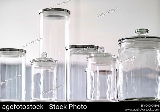 Empty glass jars for food pantry storage