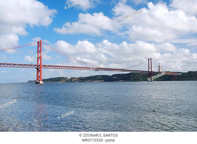 view of old Salazar bridge in Lisbon