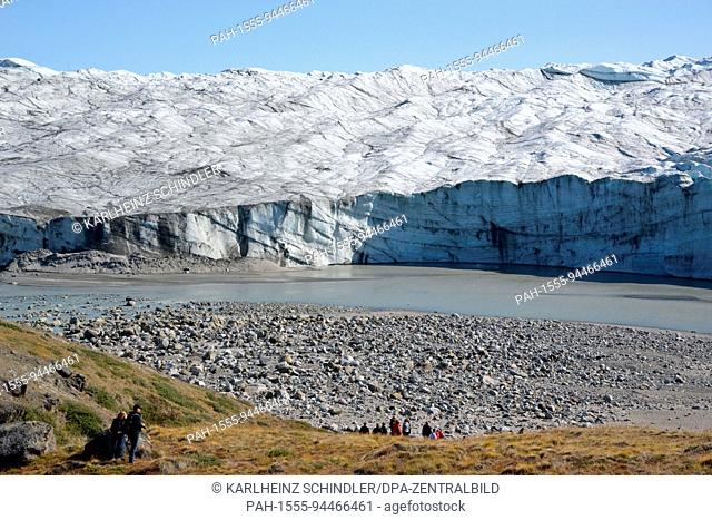 Russell Glacier is part of the ice sheet near Kangerlussuaq on the west coast of Greenland. Here the glacial wall reaches a height of 80 metres