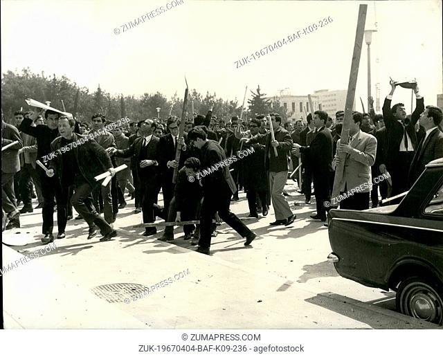 Apr. 04, 1967 - Sad incidents among Athens students were unfortunately repeated in Salonica where large groups of University students supporting politically the...