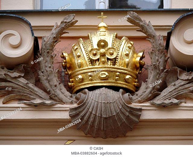 Czech republic, Prague, Old Town, house-facade, detail, ornamentation, stucco-relief, Bohemian king-crown, Bohemia, the Czech republic, Haupstadt, city