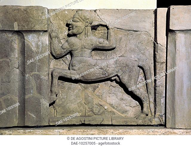 Metope with the figure of centaur from the Heraion from the mouth of the Sele River (Campania, Italy), sanctuary dedicated to the goddess Hera