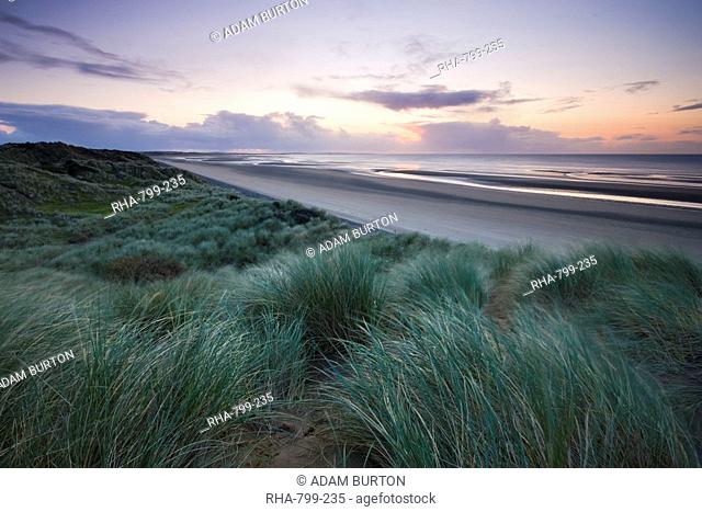 Sand dunes at Murlough Nature Reserve, with views to Dundrum Bay, County Down, Ulster, Northern Ireland, United Kingdom, Europe