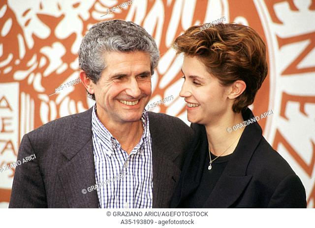 Frech film director Claude Lelouch and his wife, Italian actress Alessandra Martines, in Venice (1996)