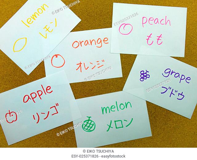 Learning name of the fruits in another language with flash cards