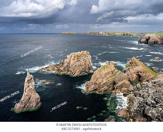 Isle of Lewis, part of the island Lewis and Harris in the Outer Hebrides of Scotland. The cliffs and sea stacks near Mangersta (Mangurstadh) in Uig