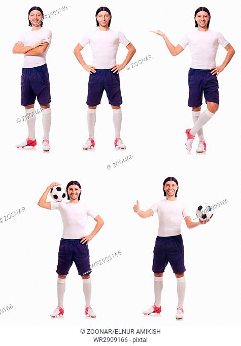 Young male football player isolated on white