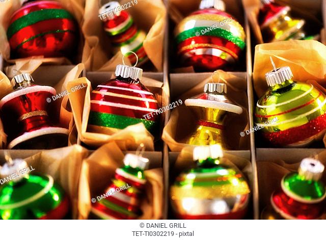Christmas baubles in box