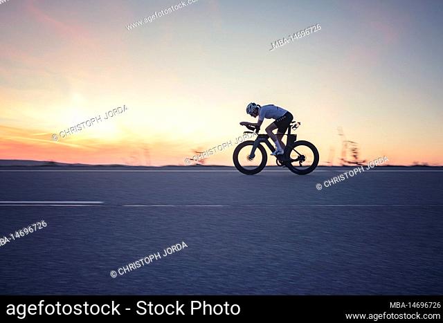 Professional triathlete on her time trial bike / Time Trial Bike in Black Forest, Baiersbronn, Germany
