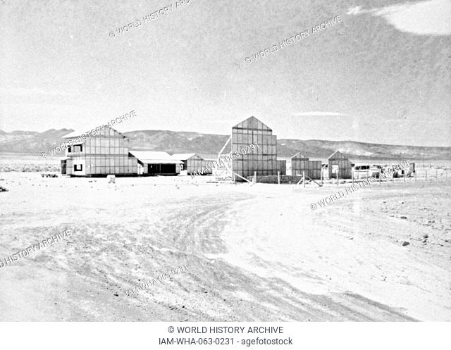 Photographic print of a Japanese village built for nuclear testing at the US Air Force Nevada Test Site, Yucca Flat, near Rainier Mesa Road, Mercury, Nye County
