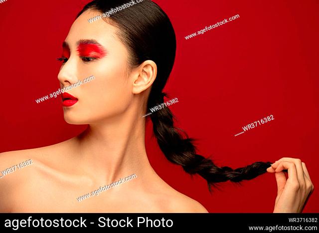 Red eye shadow colour makeup beauty portrait