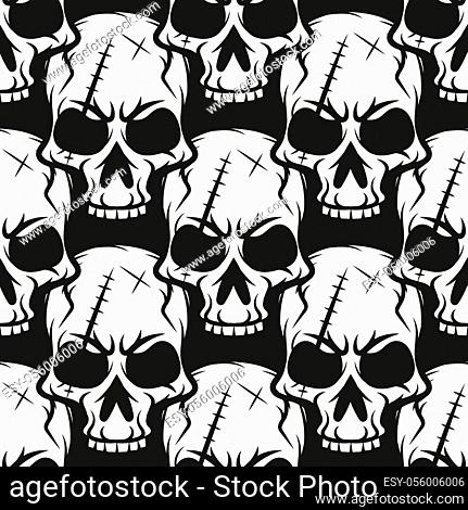 Black skull vector pattern on white background