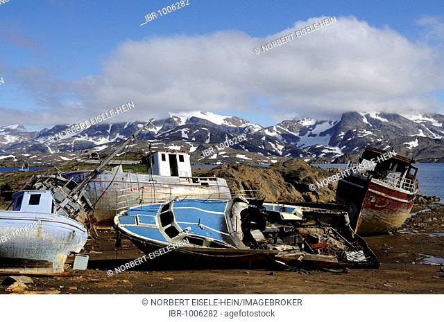 Kong Oscar Fjord, old harbour in Tasiilaq, Ammassalik, East Greenland, Greenland