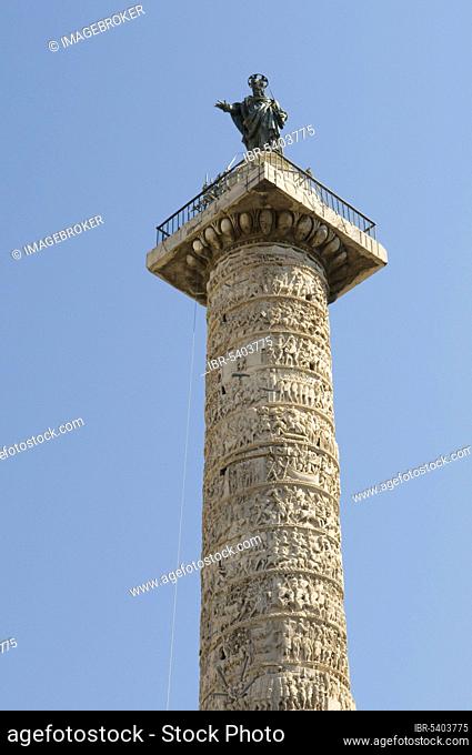 Column of Marcus Aurelius, Piazza Colonna, Rome, Latium, Italy, Columna Centenaria Divorum Marci et Faustinae, Europe