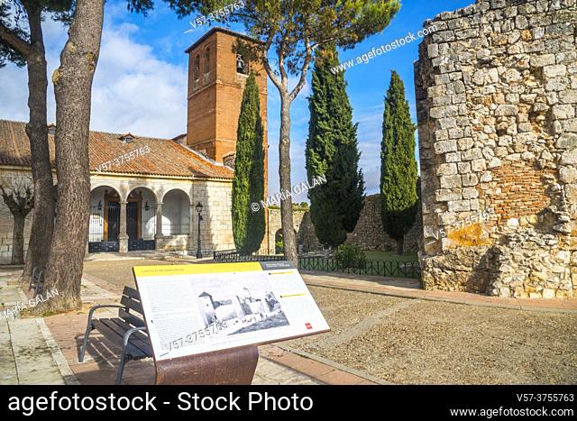 Torremocha castle and San Torcuato church. Santorcaz, Madrid province, Spain