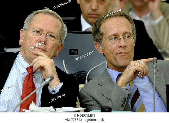 GERMANY, WIESBADEN, 24.04.2008, Dr. Christean WAGNER (left), (CDU), chairman of the parliamentary group of Hessian Christian Democratic Party and Axel...