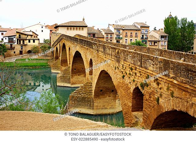 Puente de la Reina in Saint James Way bridge over Arga River in Pamplona