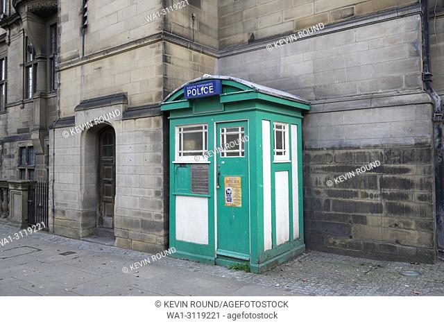 Police Box adjacent to Sheffield Town hall, England UK