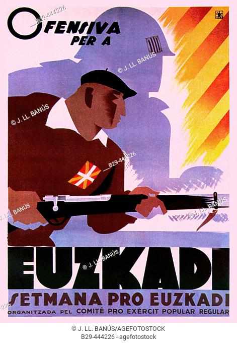 Spanish civil war (1936-1939): Ofensiva para Euzkadi (Offensive for the Basque Country), Catalan Republican poster