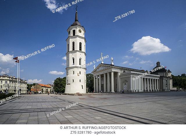 Belfry and Cathedral Basilica of St. Stanislaus and St. Ladislaus of Vilnius. Cathedral Square, Vilnius, Lithuania, Baltic States